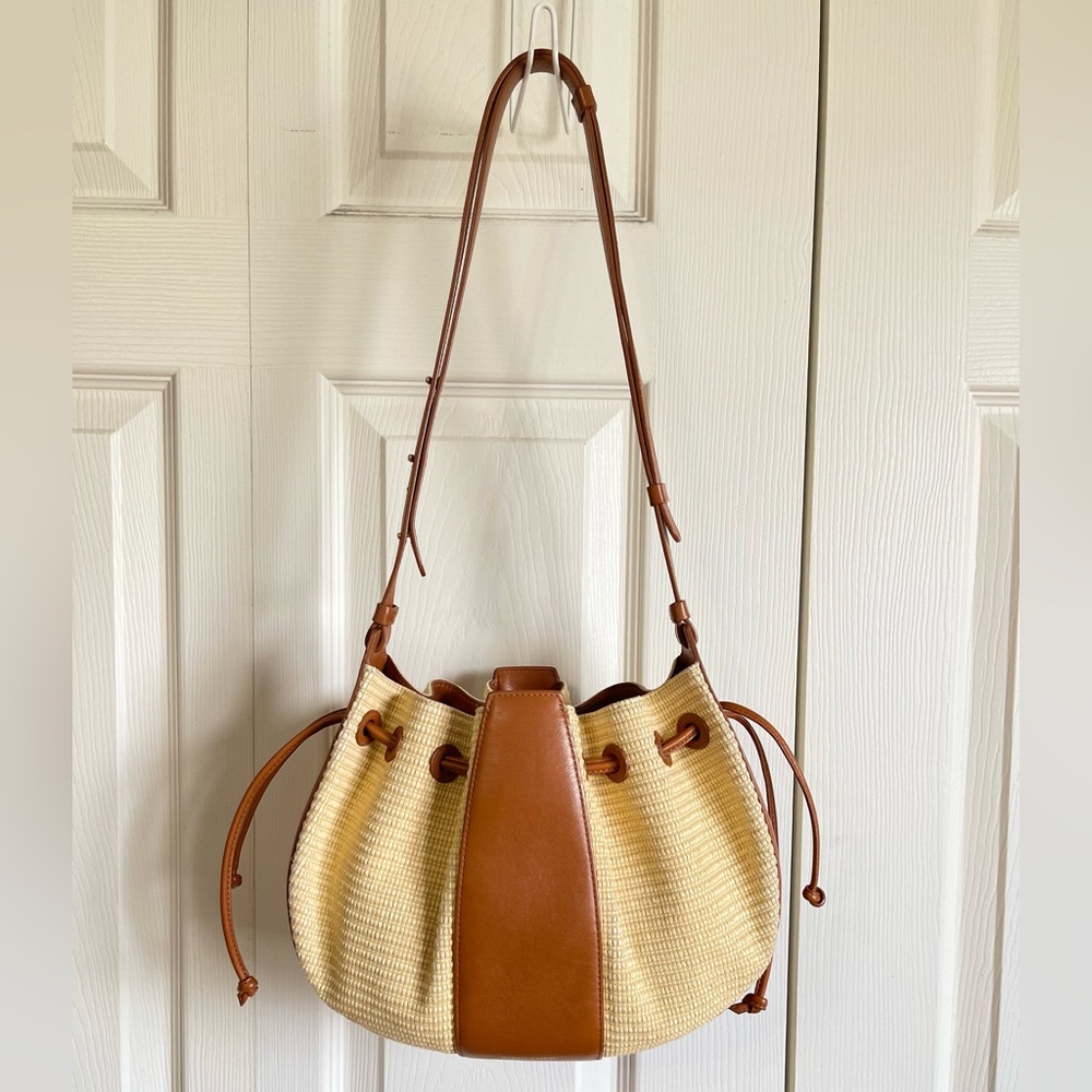 Mansur Gavriel Raffia Leather Shoulder Bag